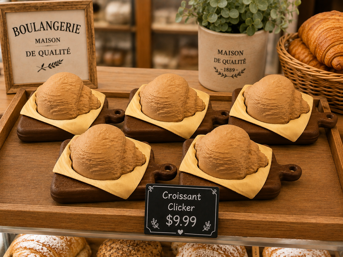 3D Printed Croissant Clicker | Cute Bakery Fidget Toy