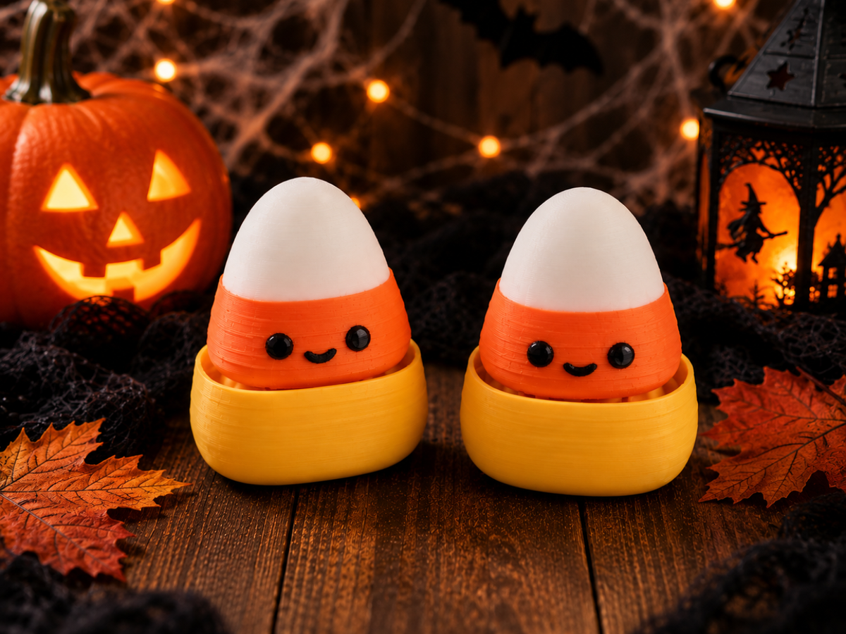 Two cute 3D printed candy corn mechanical clicker fidget toys