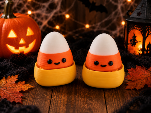 Two cute 3D printed candy corn mechanical clicker fidget toys