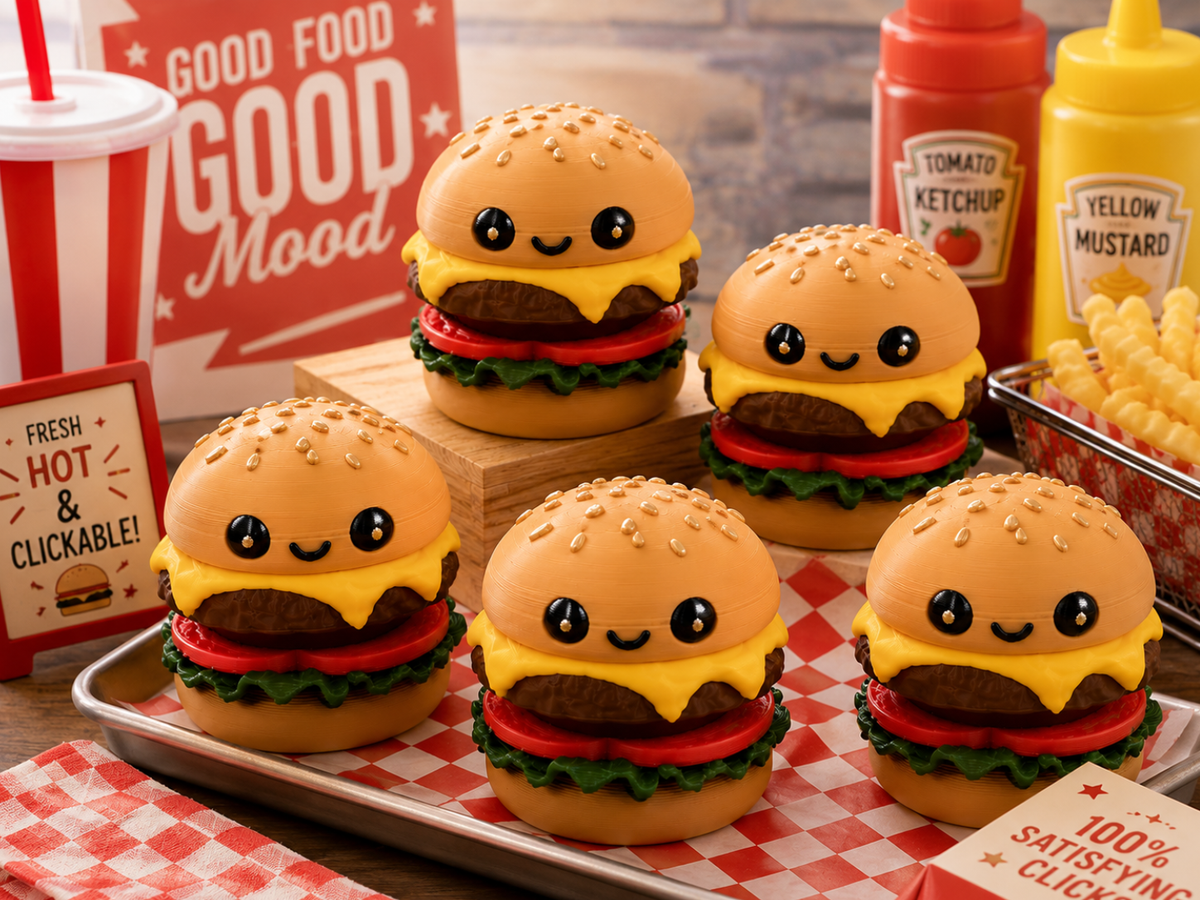 3D printed cheeseburger clicker cute food fidget toy